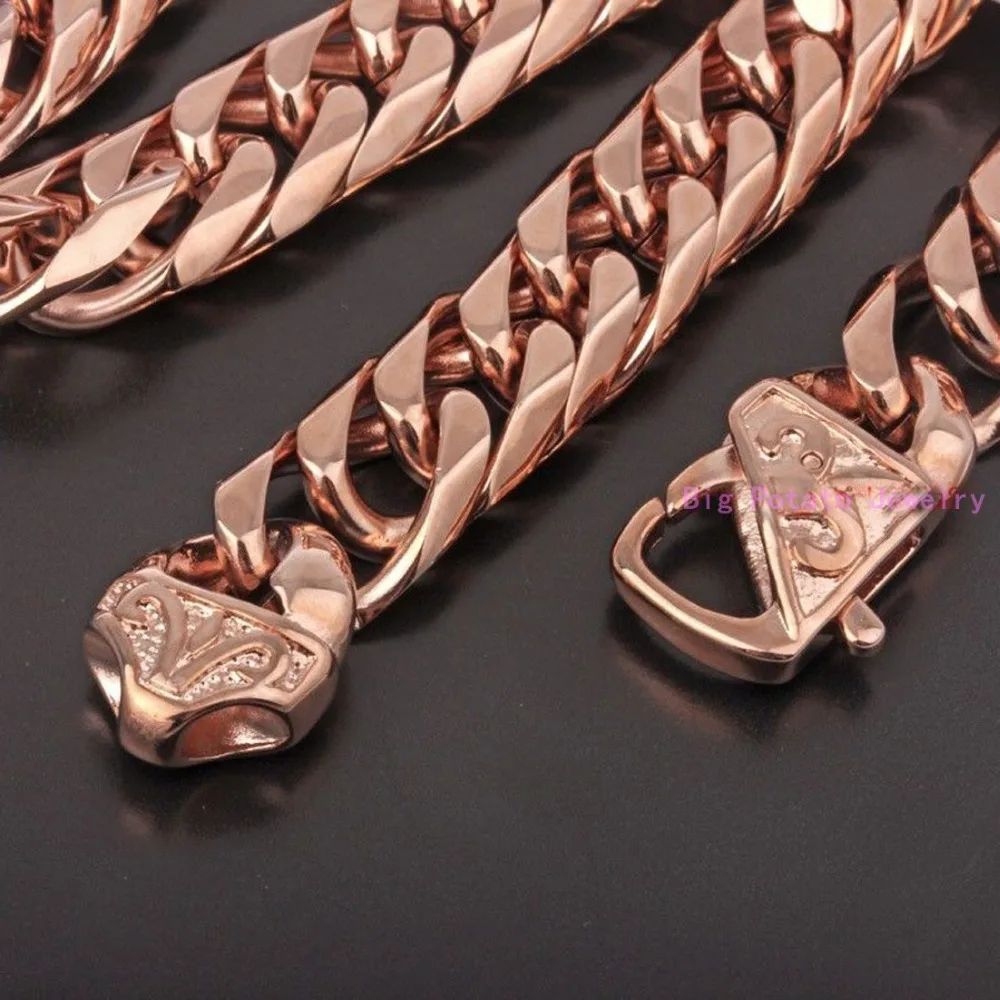 

Fashion 7"-40" Custom Sizes Heavy 13mm Wide 316L Stainless Steel Rose Gold Charming Mens Curb Cuban Chain Necklace or Bracelet