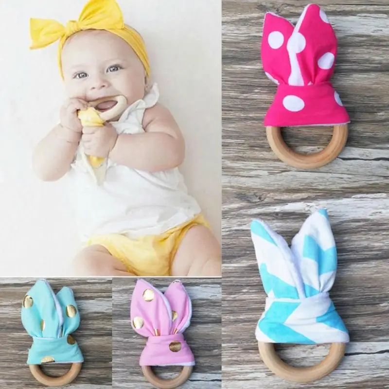 Натуральный Деревянный Прорезыватель с заячьими ушками сенсорная игрушка