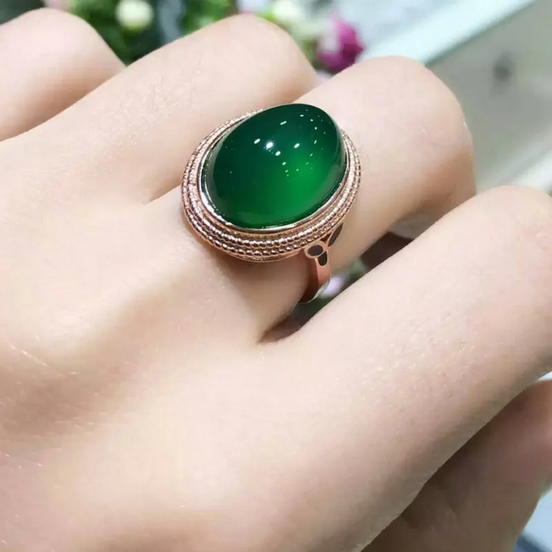 Женское кольцо с натуральным зеленым халцедоном Fidelity Стерлинговое Серебро s925