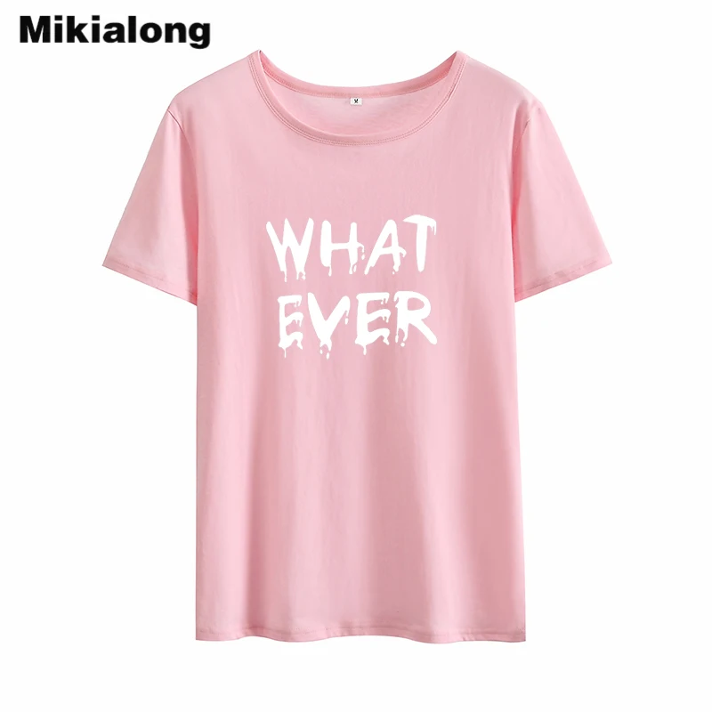 Mikialong What Ever панк рок футболка женская 2018 летняя хлопковая с коротким рукавом