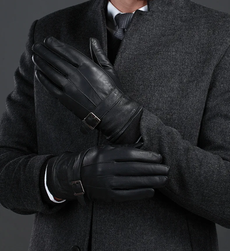 Новые кожаные зимние перчатки guantes, теплые перчатки из овчины, мужские кожаные перчатки, простые противоскользящие перчатки для мужчин KWA559