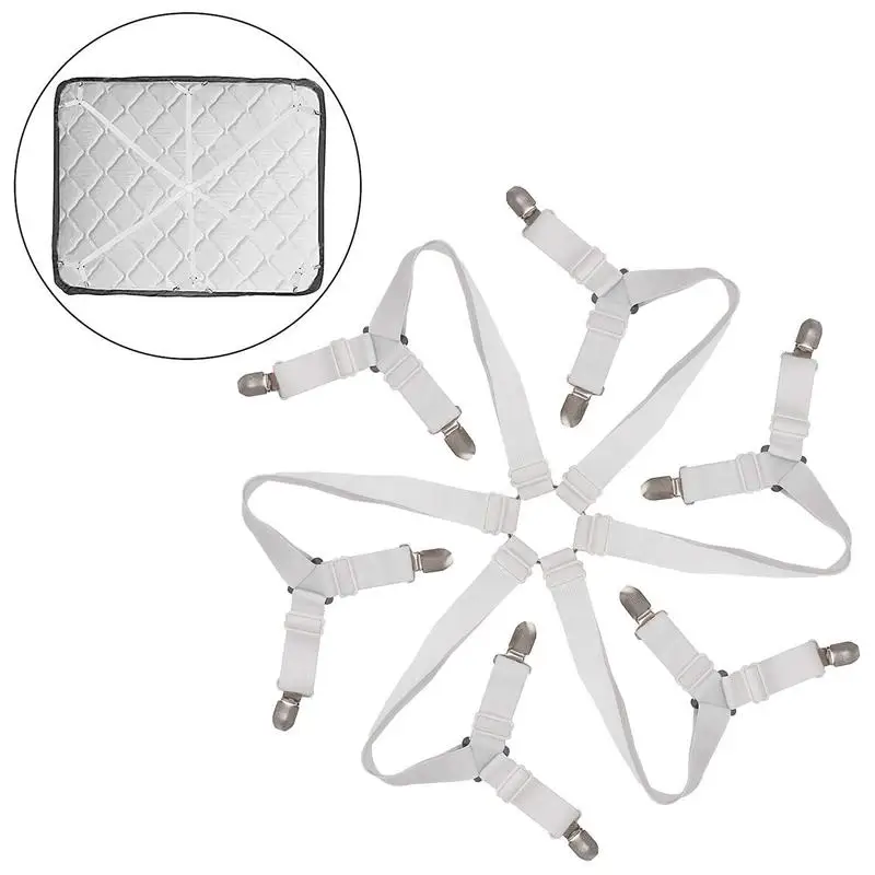 

Bed Sheet Clips Grippers Fasteners 3 Way 6 Sides Sheet Suspenders Elastic Sheet Holders Mattress Clips Straps - Adjustable Fit