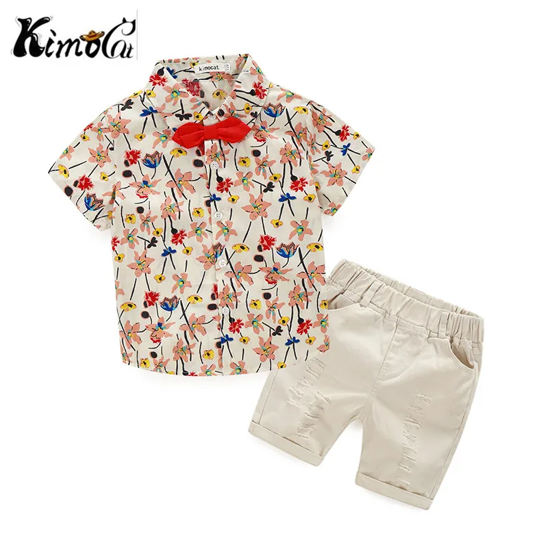 Kimocat/Новая детская одежда детский летний костюм с рубашкой короткими рукавами и