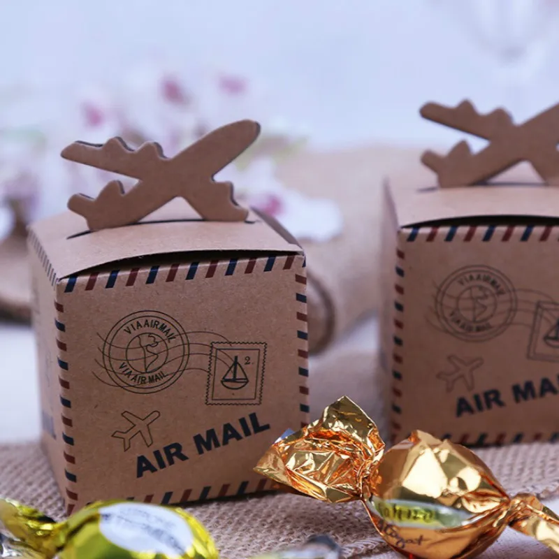50 шт крафт-бумага Самолет конфетная коробка свадебные путешествия тема