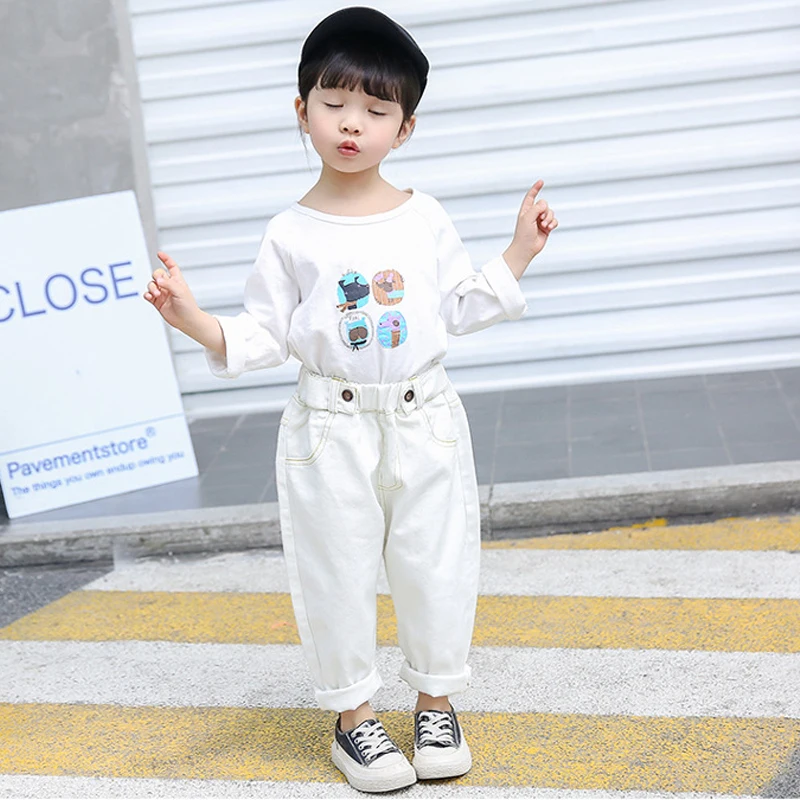 Детские белые джинсы весенне летние штаны для мальчиков и девочек стильные