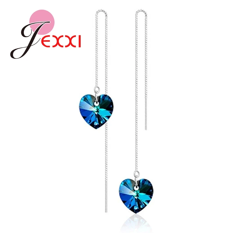 Женские серьги цепочки из серебра 925 пробы с австрийскими кристаллами|chain earrings|line