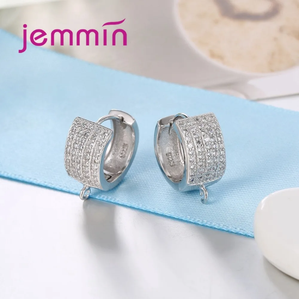 Круглые 925 пробы серебряные сережки с прозрачными микро-стразами для