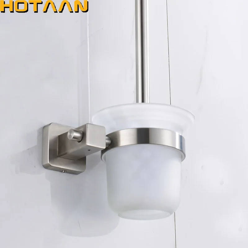 

High Quality Luxury Satin Nickel Finish Toilet Brush Holder With Glass Cup Household Products Bathroom Decoration YT-13412
