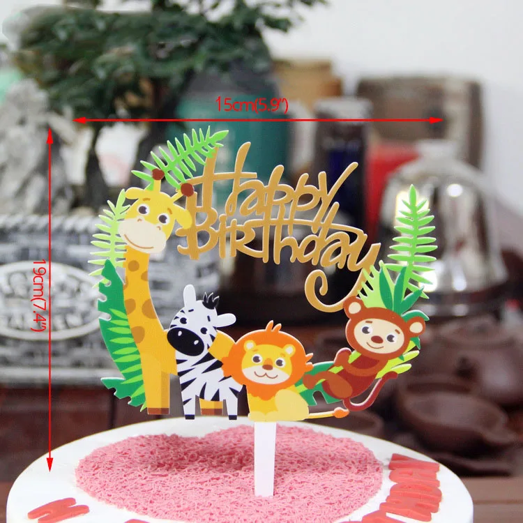 1set cake toppers Животные джунгли День Рождения украшения Фольга Воздушный шар ферма сафари столовая посуда наборы; детский душ День рождения украшения Дети - Цвет: 1set cake toppers