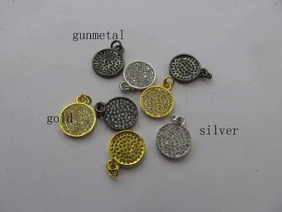 

6pcs Micro Pave Diamond Disc Pendant, Pave Diamond CZ Pendant, Round Charm,Heart Ring Black Gunmetal bead 16-25mm