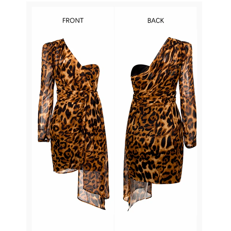 

Летнее модное сексуальное коричневое платье с леопардовым принтом, женское облегающее платье на одно плечо с длинным рукавом, Сексуальные ...