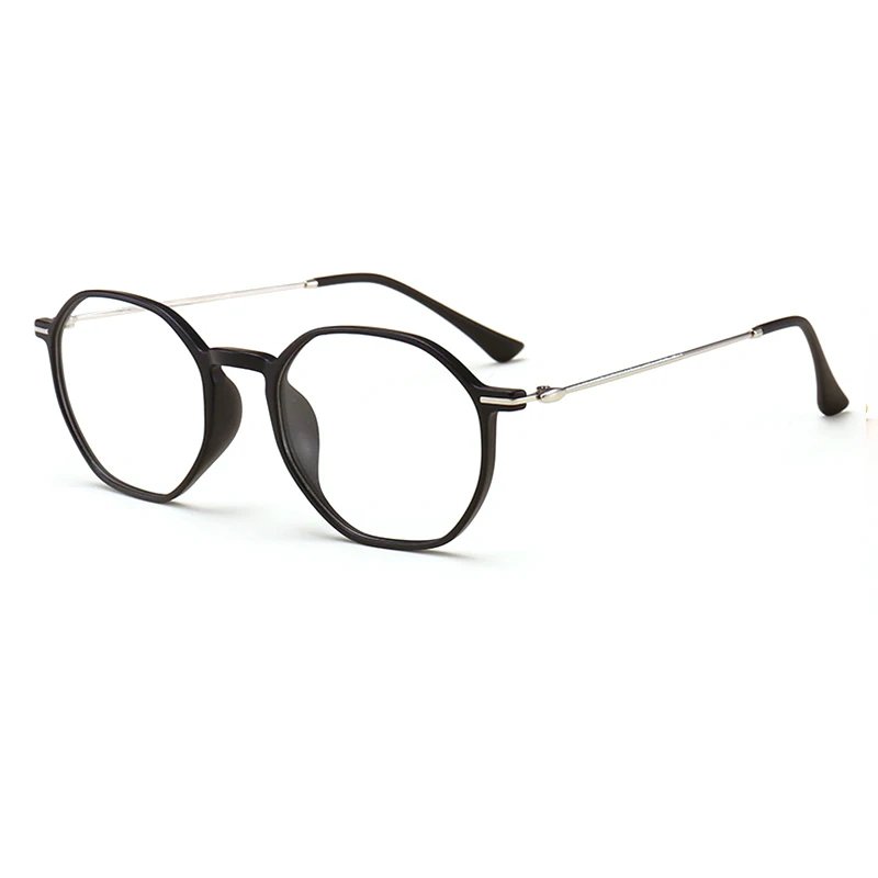 New fashion oval frame glasses full frame ladies beautifully decorated flat mirror men's metal trend glasses frame - Цвет оправы: Black Silver