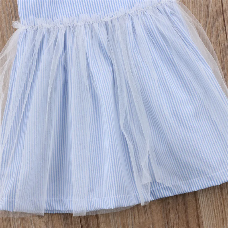 Hot Kids Baby Girls Blue Striped Strap Dress Lace Tulle Princess Summer Mesh Dresses Sundress Outfit Clothes 6M-4Y | Детская одежда и