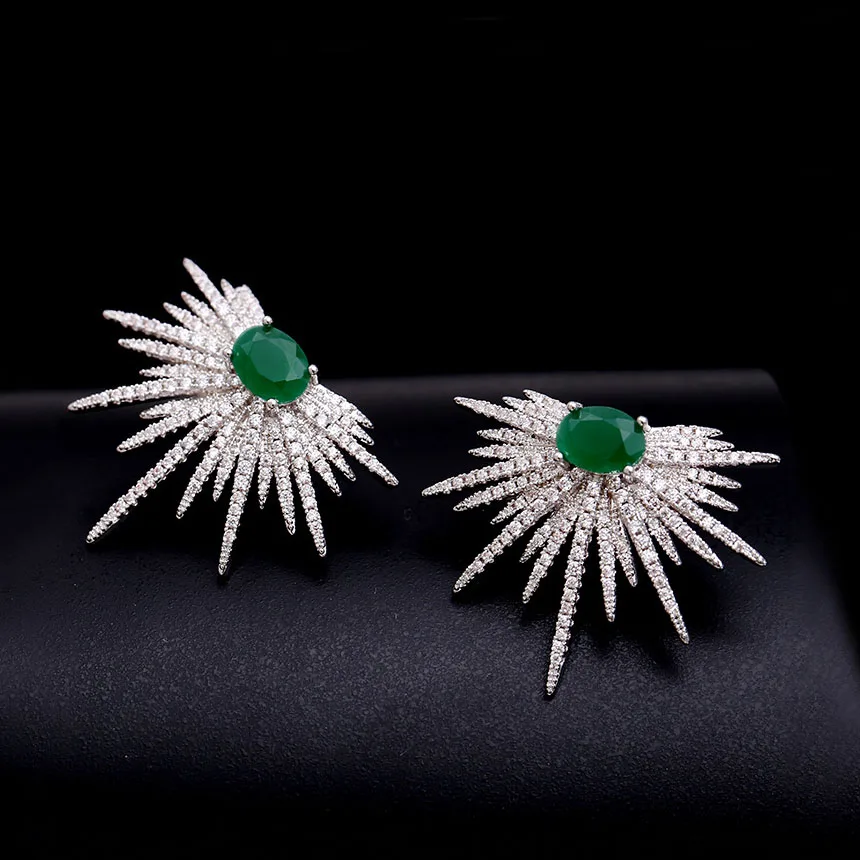 

Fashion Shinning AAA Cubic Zirconia Star Sunflower Shaped Green Stone Stud earrings Women Jewelry Accessaries