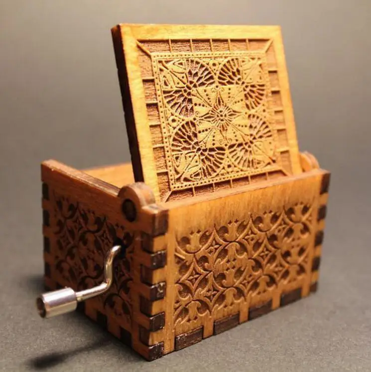 Выгравированный деревянный ручной коленчатый музыкальная шкатулка Винтаж