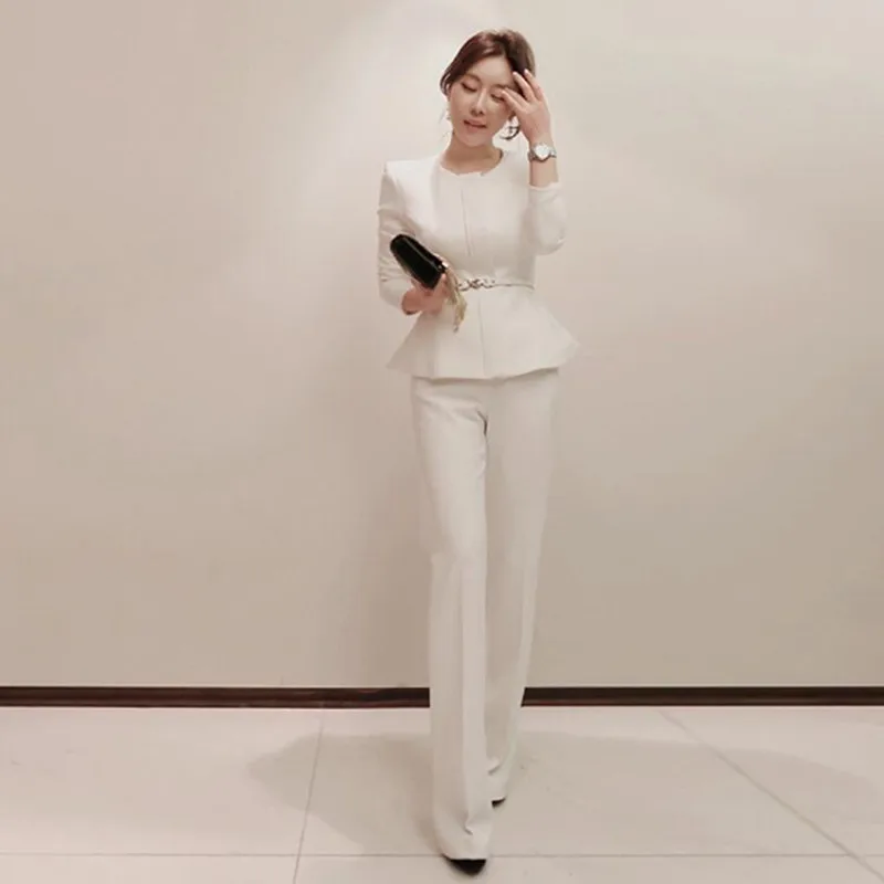 

ZAWFL High Quality Women Outfits 2021 Fashion Autumn Winter Black Belt Falbala Suit Blazer + Solid Pants Two 2 Piece Set