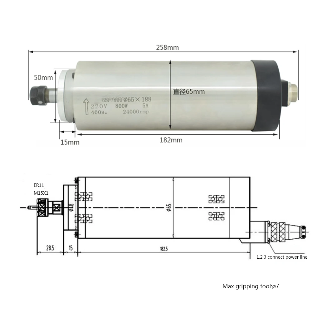 0.8KW 220V 5A 65*188mm 0.33NM 400HZ 24000rpm ER11 High Speed Spindle Motor+VFD for Woodworking Engraving | Инструменты