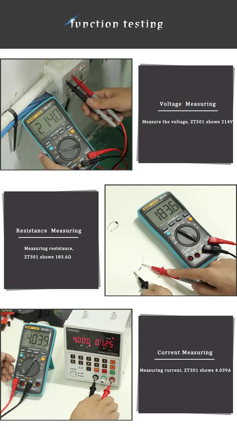 BSIDE ZT301 цифровой истинный RMS Авто Диапазон 8000 отсчетов мультиметр AC DC Вольт-амперные характеристики измеритель частоты емкости
