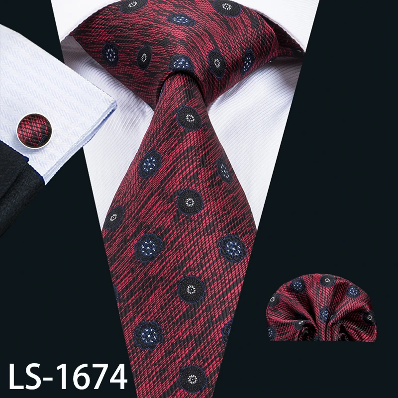 LS-1674 LS-704, мужской галстук, шелк, красный, в клетку, жаккардовый, тканый, свадебный галстук, Barry.Wang, Hanky, запонки, набор, галстук для мужчин, деловые, вечерние - Цвет: LS-1674