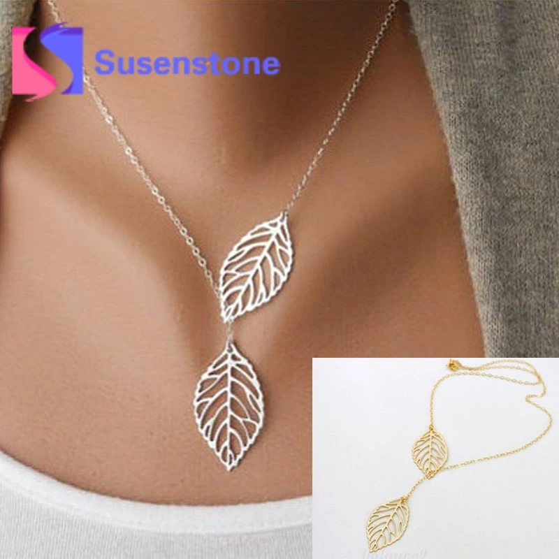 Лидер продаж 2019 простые металлические подвески с двойными листьями для женщин и