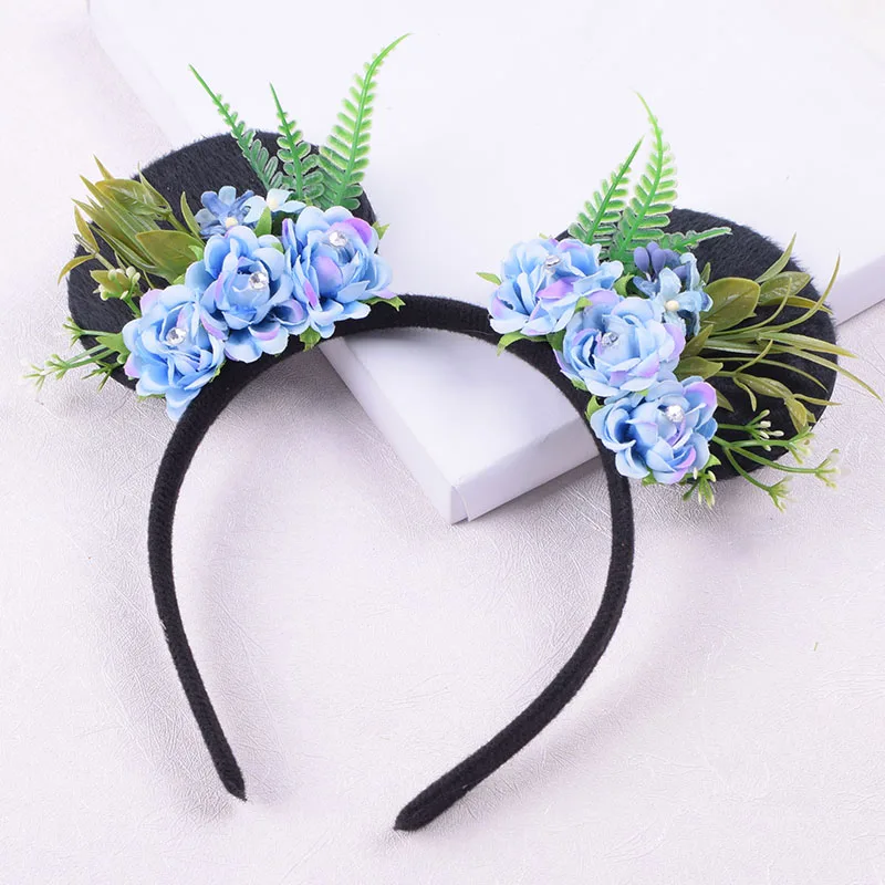 Горный хрусталь уши Минни-Маус повязка на голову с цветком для женщин кошачьи