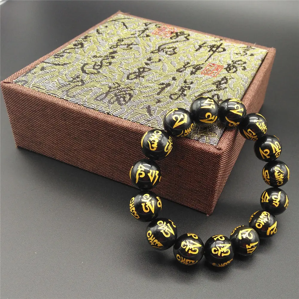 Браслет из натурального радужного черного обсидиана с кристаллами для женщин и