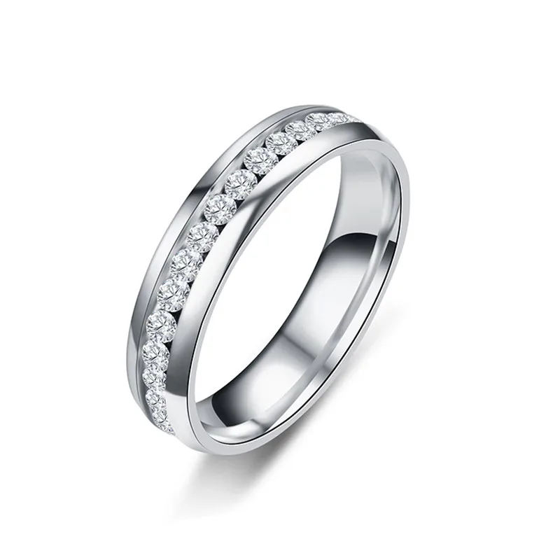 silver Модные черные золотые 6 мм ширина Кристалл кольцо из нержавеющей стали 316L для женщин ювелирные изделия Прямая подарок на день Святого Валентина - Цвет основного камня: silver