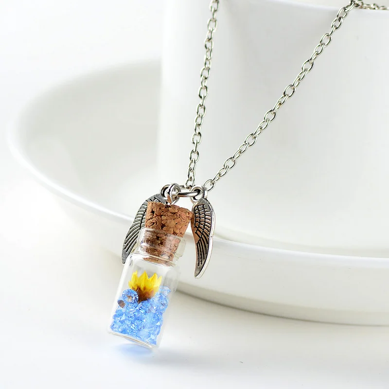 

Original Drifting Bottle Lively Pendent cylinder Glass Necklace Creative Natural Drift Sand Women Dry Flower Necklace Girls Gift