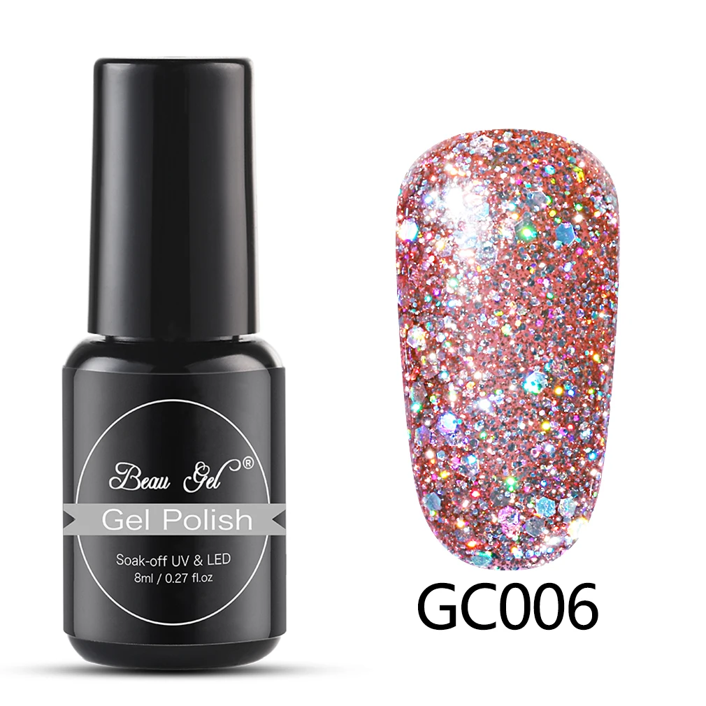 GC006 Beau гель 8 мл гель для ногтей бриллиантовый блеск с ультрафиолетовым свечением Гель-лак для ногтей светодиодный светильник гель лак Полупостоянный Гель-лак грунтовка для ногтей - Цвет: GC006