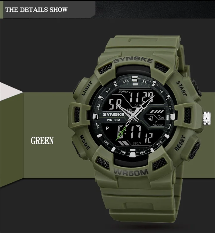 SYNOKE Led часы многофункциональные военные цифровые часы мужские водонепроницаемые мужские часы с двойным временем спортивные часы для улицы
