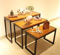 the high and low stage of the clothing store the vintage real wood display table shoe rack 1112