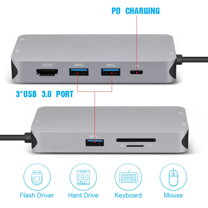 Док станция 10 в 1 с usb type c на hdmi vga RJ45 USB3.0 SD TF разъемом и 3 5 мм AUX кабелем PD аудио видео