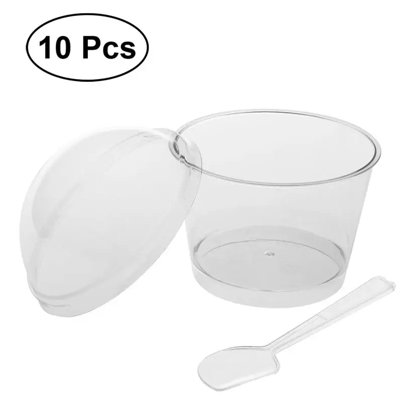 Round Clear 140ML 10 наборов мини десертные чашки закуска миски ложки питание принадлежности стаканы для дегустации Parfait стаканы для торта магазин ресторан - Цвет: Round Clear 140ML