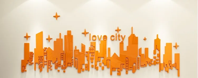 orange Романтический городской силуэт креативный тренд украшение для гостиной спальни прикроватный магазин настенная 3d самоклеящаяся акриловая Наклейка на стену - Цвет: orange