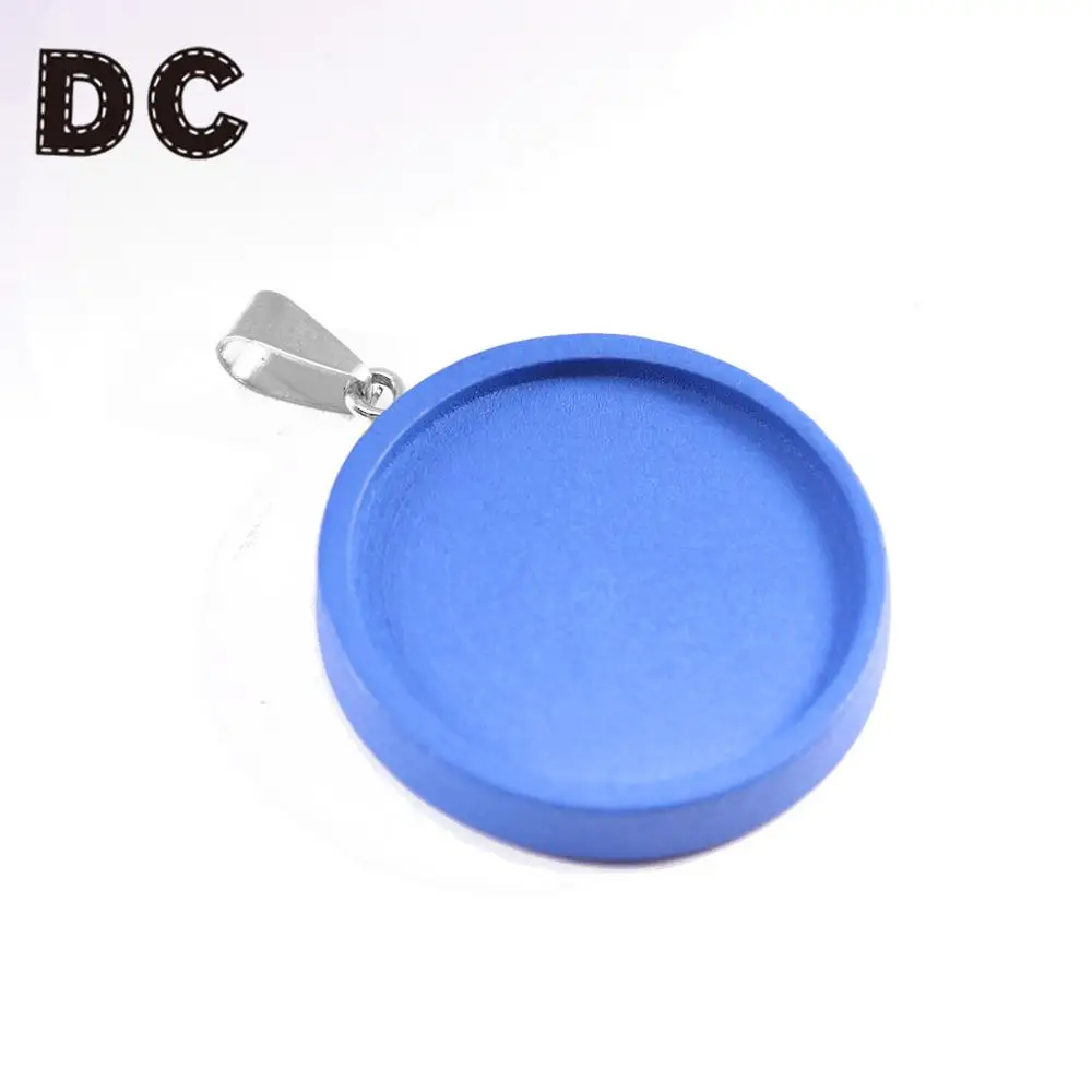 blue 25mm Постоянный ток, 8 шт. круглый коричневый дерево Кабошон Базовые настройки 25/30 мм Диаметр пустой оправы для кулонов, сделай сам, ювелирное изделие обрамление для ожерелье решений - Цвет: blue 25mm