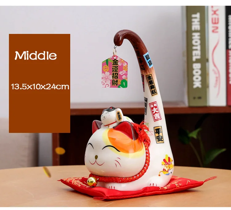 1 шт. японский стиль Maneki Neko керамический счастливый кот мультфильм кошка с длинным хвостом статуя фэн-шуй бизнес орнамент украшение дома - Цвет: Middle