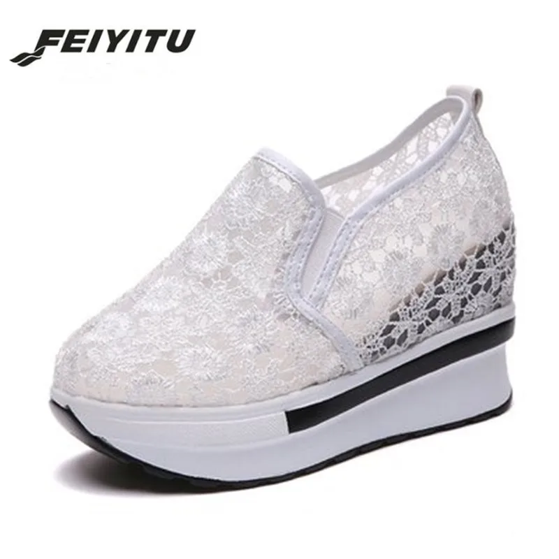Женские сетчатые кроссовки FeiYiTu коллекция Лето 2018 повседневная обувь на танкетке