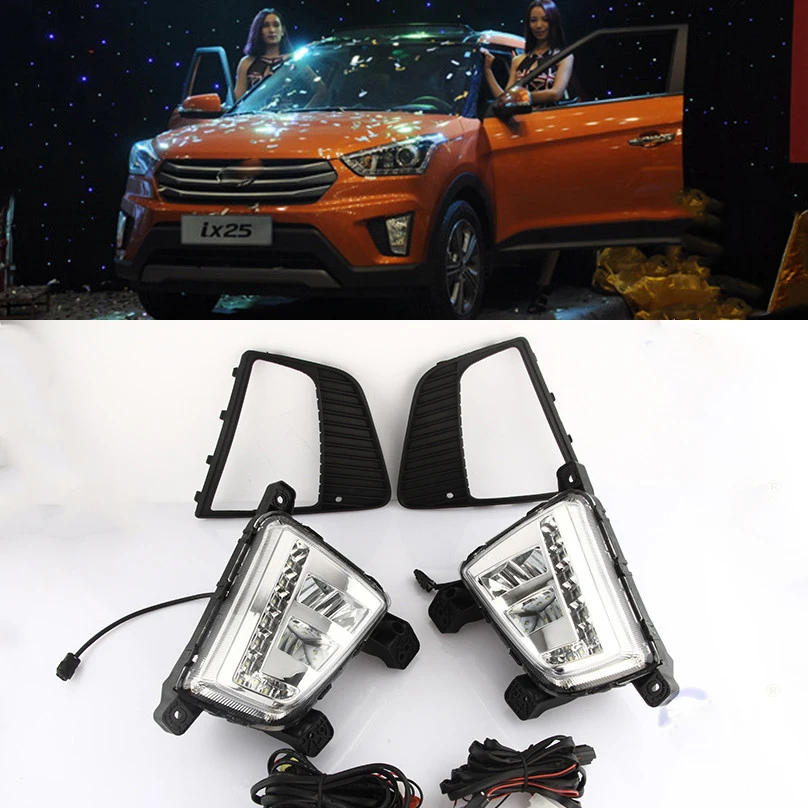 Автомобильный мигающий 1 комплект DRL для hyundai IX25 светодиодный DRL дневные ходовые огни Дневные Противотуманные фары крышка автомобиля Стайлинг