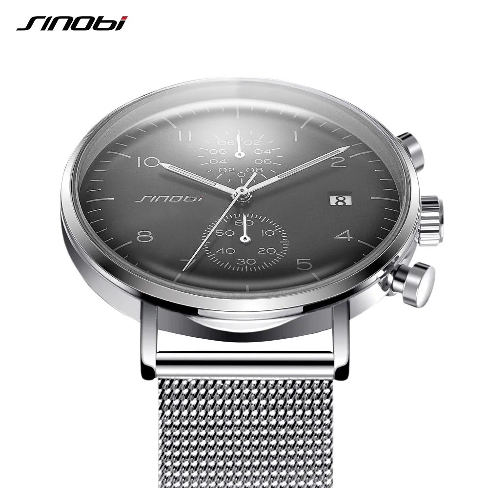 Sinobi Мужские часы модные спортивные кварцевые нержавеющая сталь сетка бренд