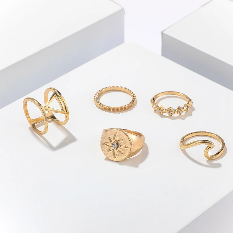 Набор Колец docona со звездами треугольный набор колец с кристаллами в стиле бохо