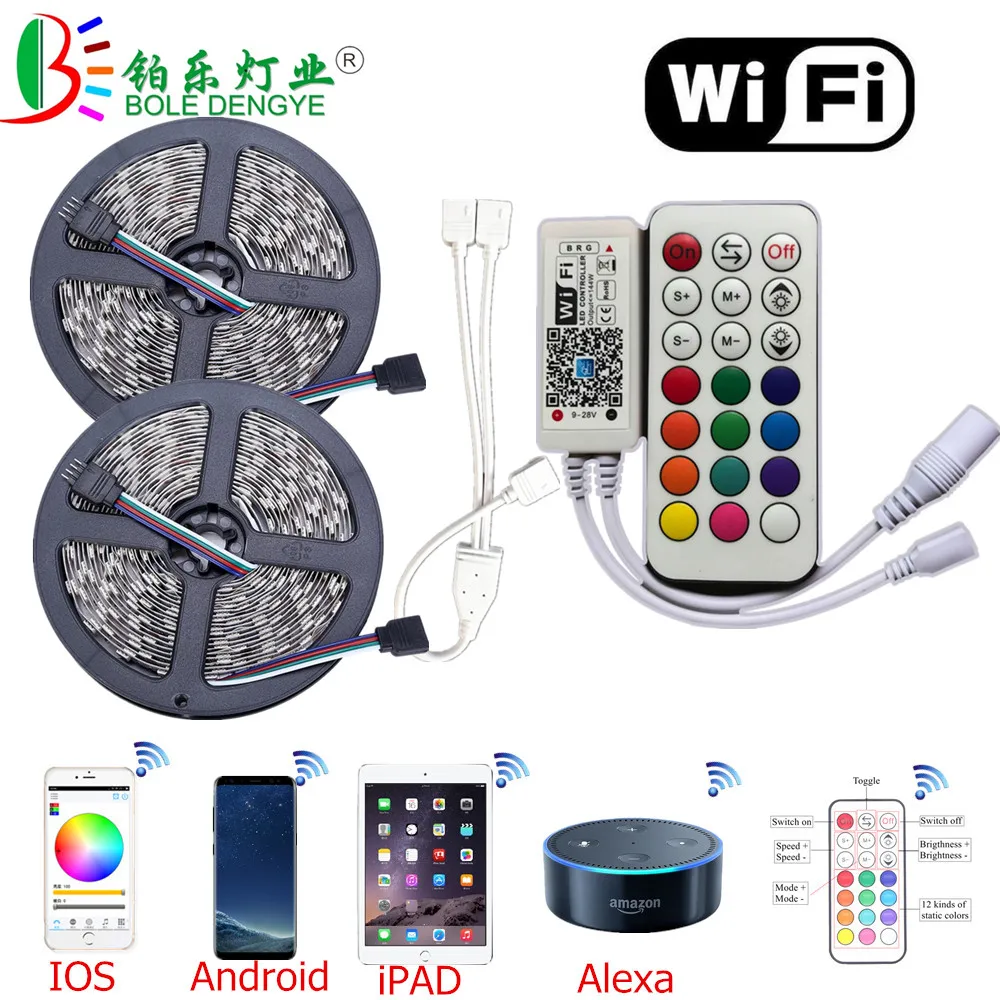 BO светодиодный ENGYE 5 м 10 м 15 М 5050 WiFi RGB СВЕТОДИОДНАЯ лента SMD не водонепроницаемая гибкая ленточная+ 30 м Дистанция управления RF WiFi контроллер