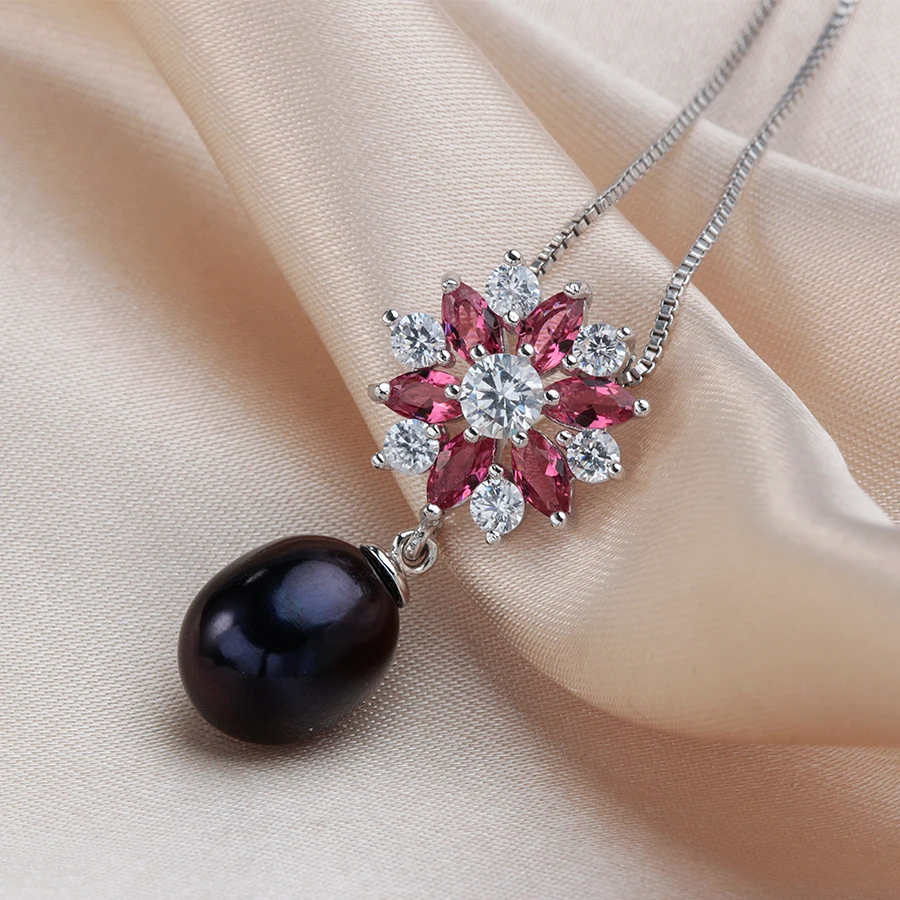 Мода циркон цветок 100% Подвеска из натурального пресноводного жемчуга ожерелье