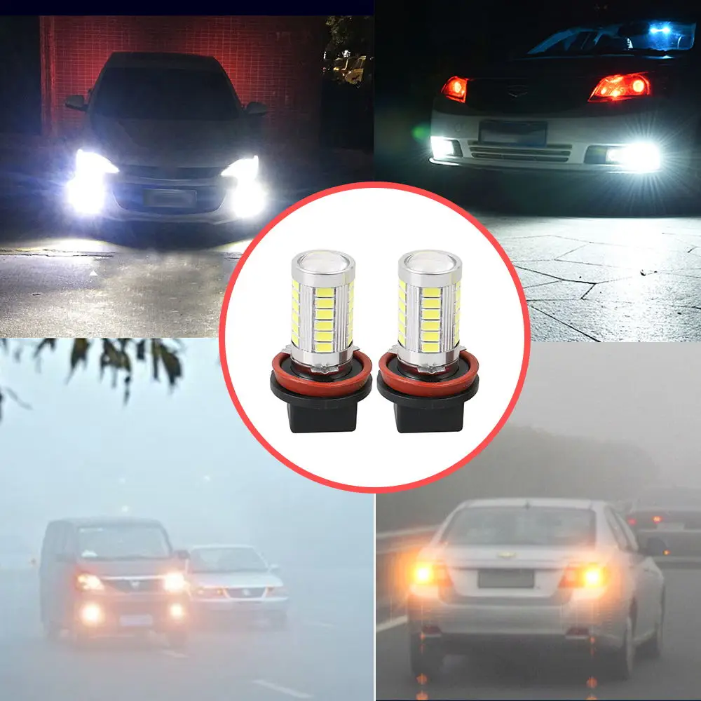 2 шт 6000k светодиодный H8 33 SMD 5630 Светодиодный 14W 1000LM 33SMD лампы Противотуманные фары для автомобиля лампа объектива красный желтый синий лед DC 12V