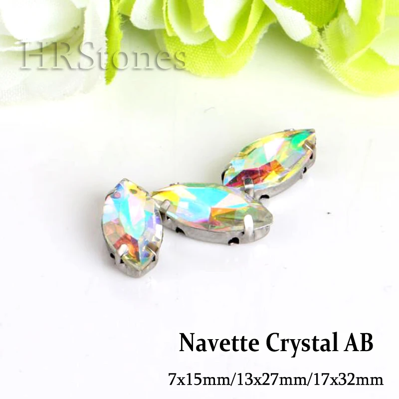 Navette форма Кристалл AB шитье на коготь стразы 7x15 мм 13x27 17x32 для DIY свадебное вечернее