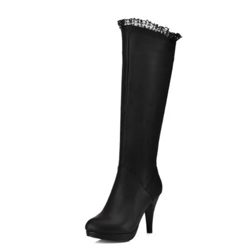 Women Boots Autumn and winter New style fashion black white Side zipper High-heeled Boots Lean leg High cylinder Chivalry boots