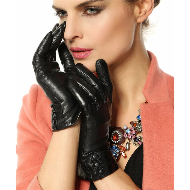 

Women's Genuine Leather Gloves Female Fingers Touchscreen Warm Cashmere Lined Sheepskin Touch Gloves L003NR1-1