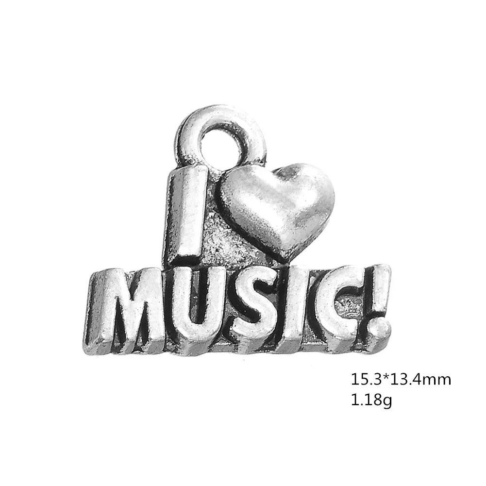 LIKGREAT музыкальный инструмент Подвески для изготовления ювелирных изделий I Love Music письмо кулон кларнет флейта скрипка барабанная палочка труба DIY - Окраска металла: Music