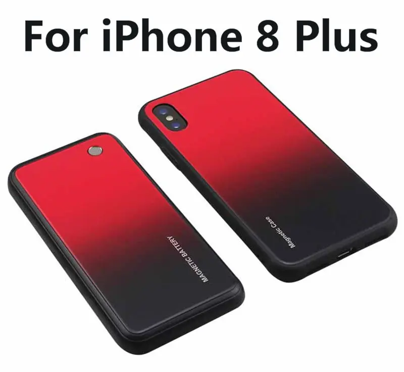 Магнитный беспроводной Чехол для зарядного устройства для iPhone 8 Plus внешний аккумулятор чехол для зарядки батареи для iPhone X XS чехол из закаленного стекла - Цвет: i8 Plus-Red