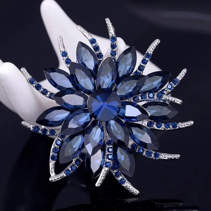 dark blue Австрийская брошь с кристаллами, булавки для женщин, высокое качество, цветок, модные ювелирные броши, свадебные приглашения, Bijoux Broche Femme - Окраска металла: dark blue