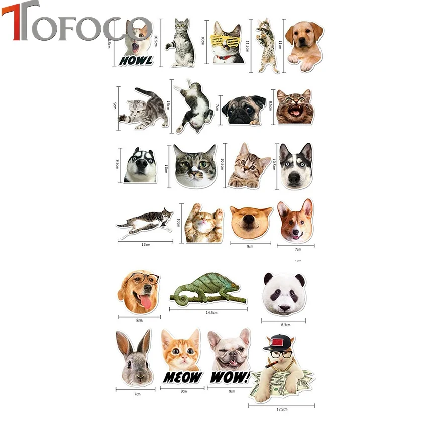 TOFOCO 24 шт. DIY водонепроницаемые наклейки для кошек и животных смешанные забавные